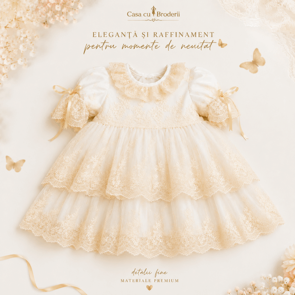 Rochita eleganta bebeluse botez din dantela bumbac